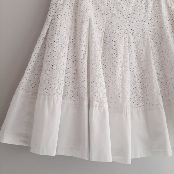 ESPRIT 100% Cotton Floral Eyelet Pleated Knee Length Skirt White Sz 4 - Picture 4 of 15